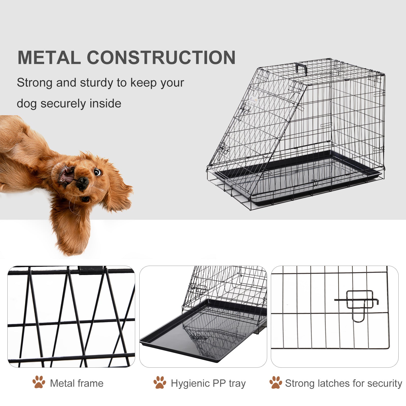 Pawhut Trapeze Collapsible Dog Pet Travel Box Cage Removable Tray 93 X 58 X 65cm