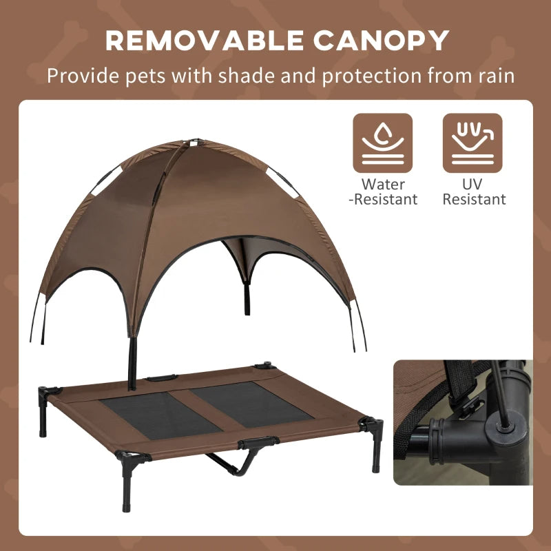 PawHut Elevated Portable Dog Cot Pet Bed With UV Protection Canopy Shade, 36 Inch, Coffee