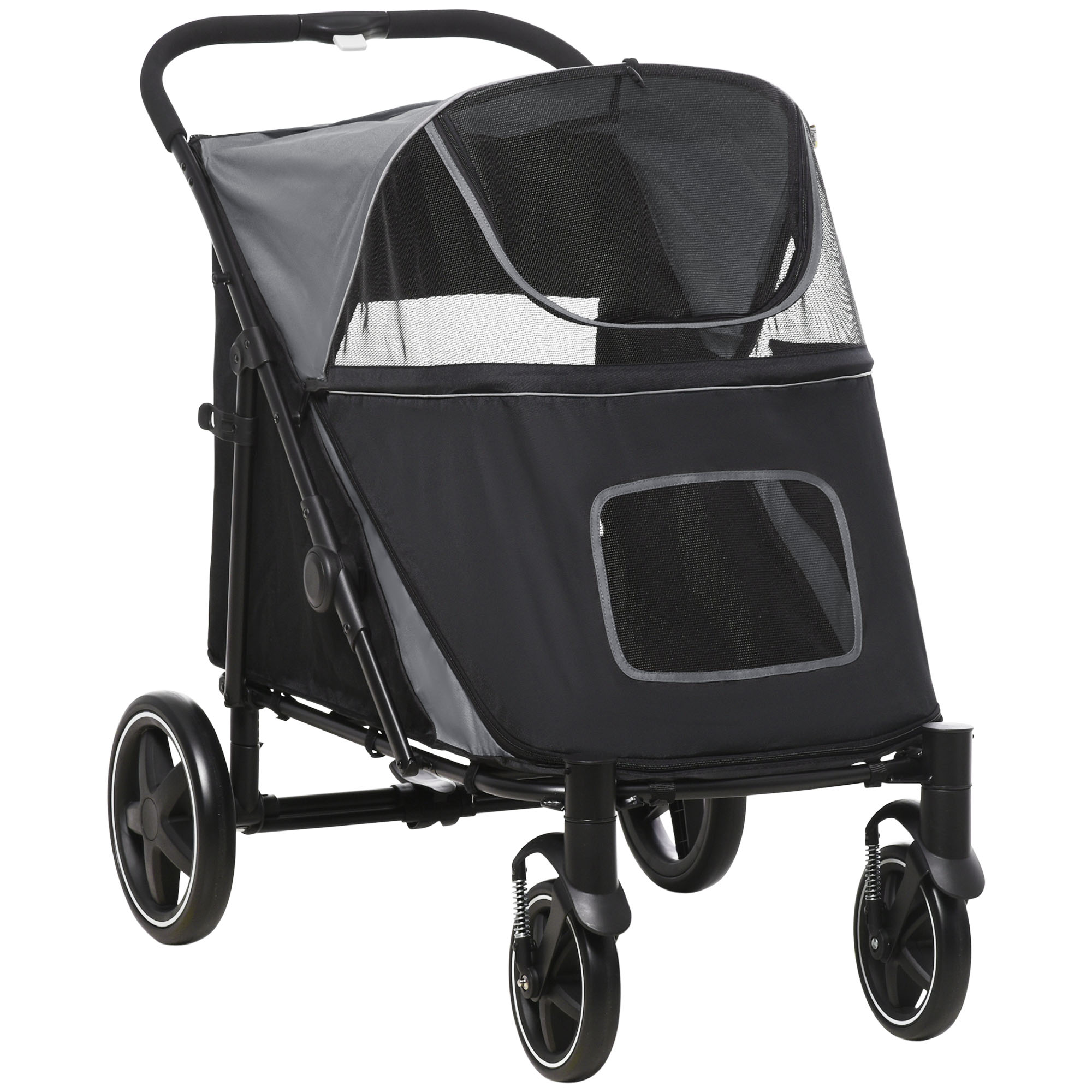 PawHut Foldable Pet Stroller, With Universal Wheels, Shock Absorber, For Medium And Large Dogs - Black