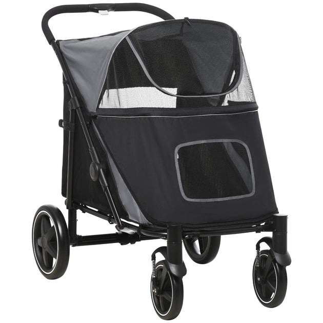 PawHut Foldable Pet Stroller, With Universal Wheels, Shock Absorber, For Medium And Large Dogs - Black