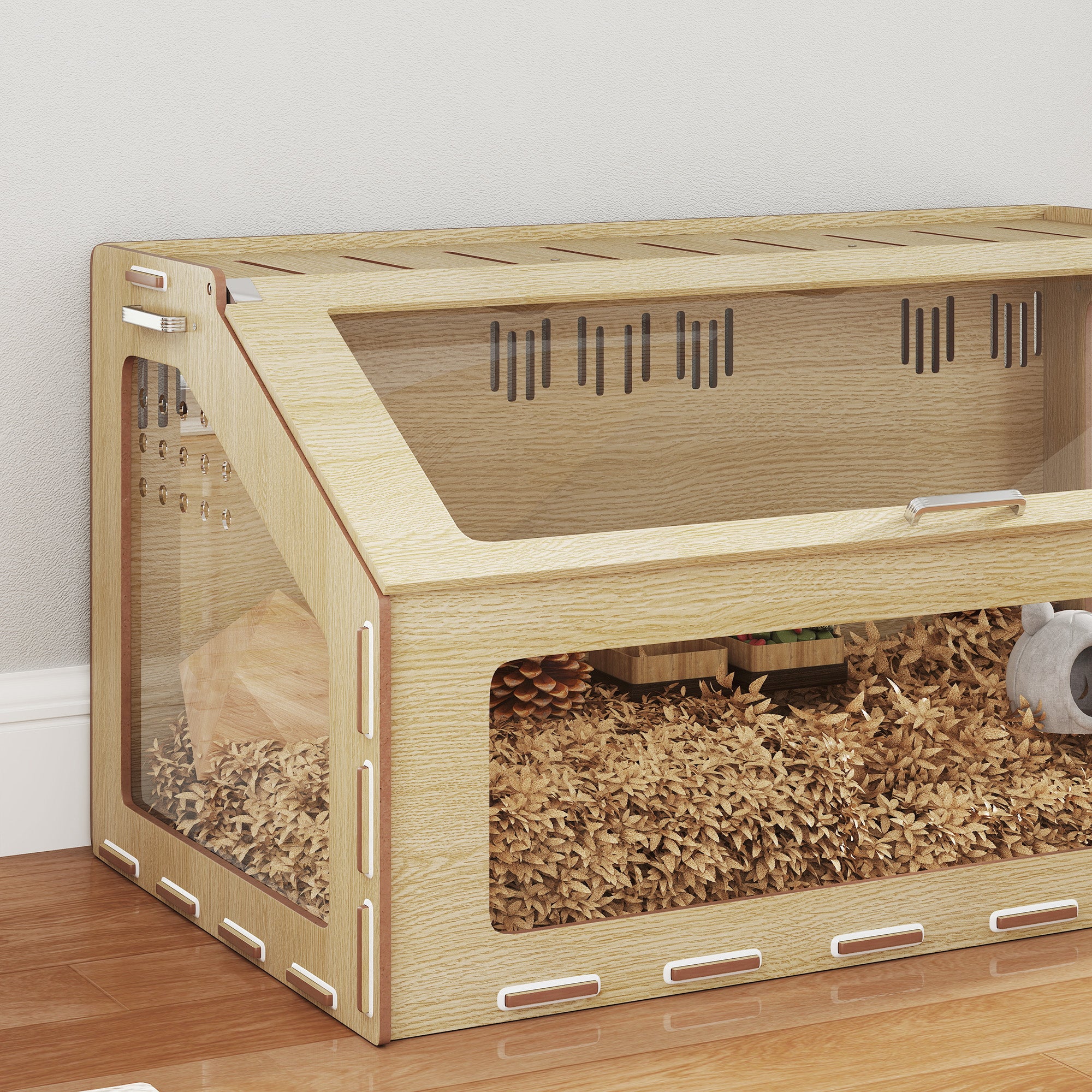 39 inch Hamster Cage Habitat with Acrylic Window & Openable Top for Dwarf Hamster, Gerbil, Guinea Pig, Rat, Oak