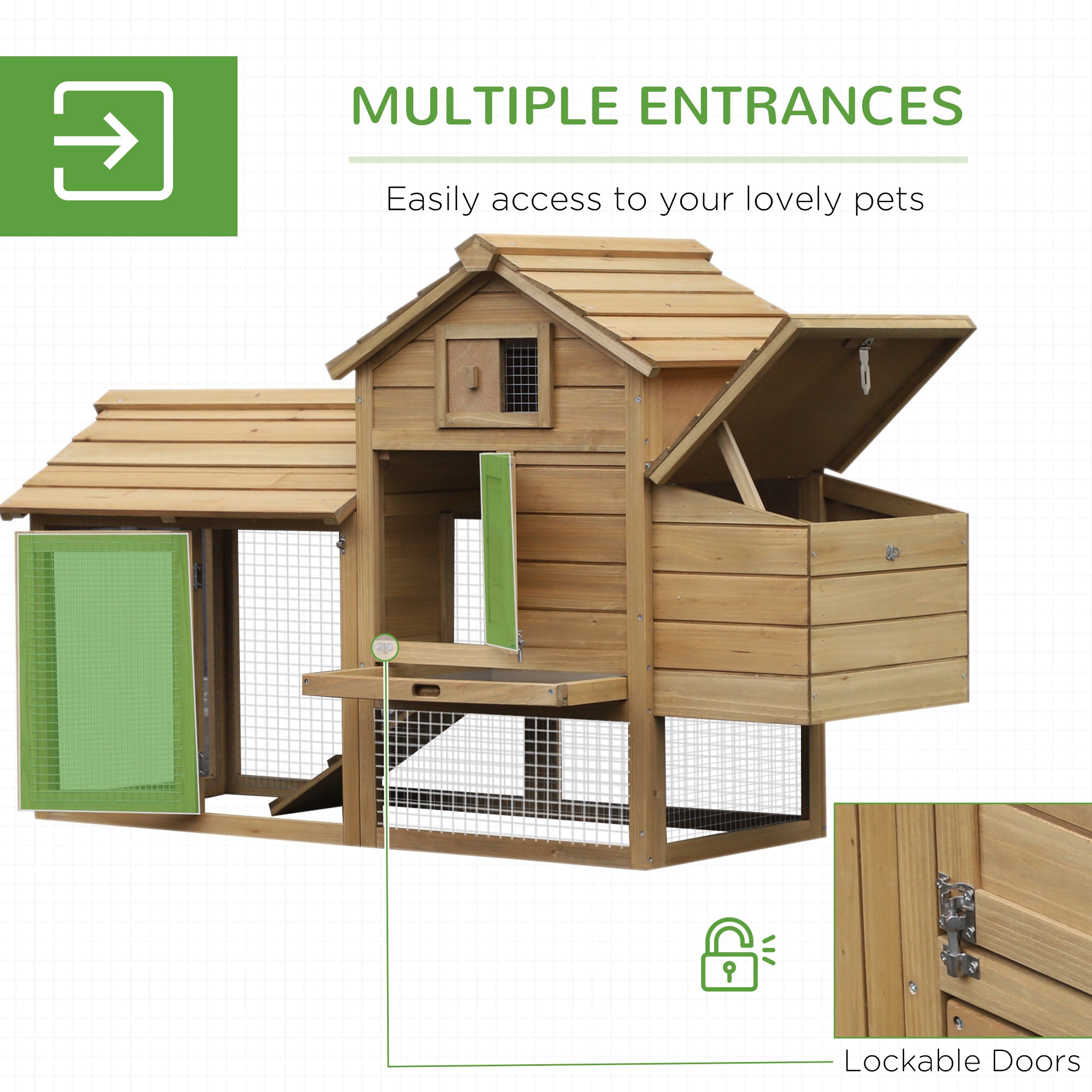 59" Small Wooden Chicken coop Hen House Poultry Cage for Outdoor Backyard with 2 Doors, Nesting Box and Removable Tray, Natural Wood