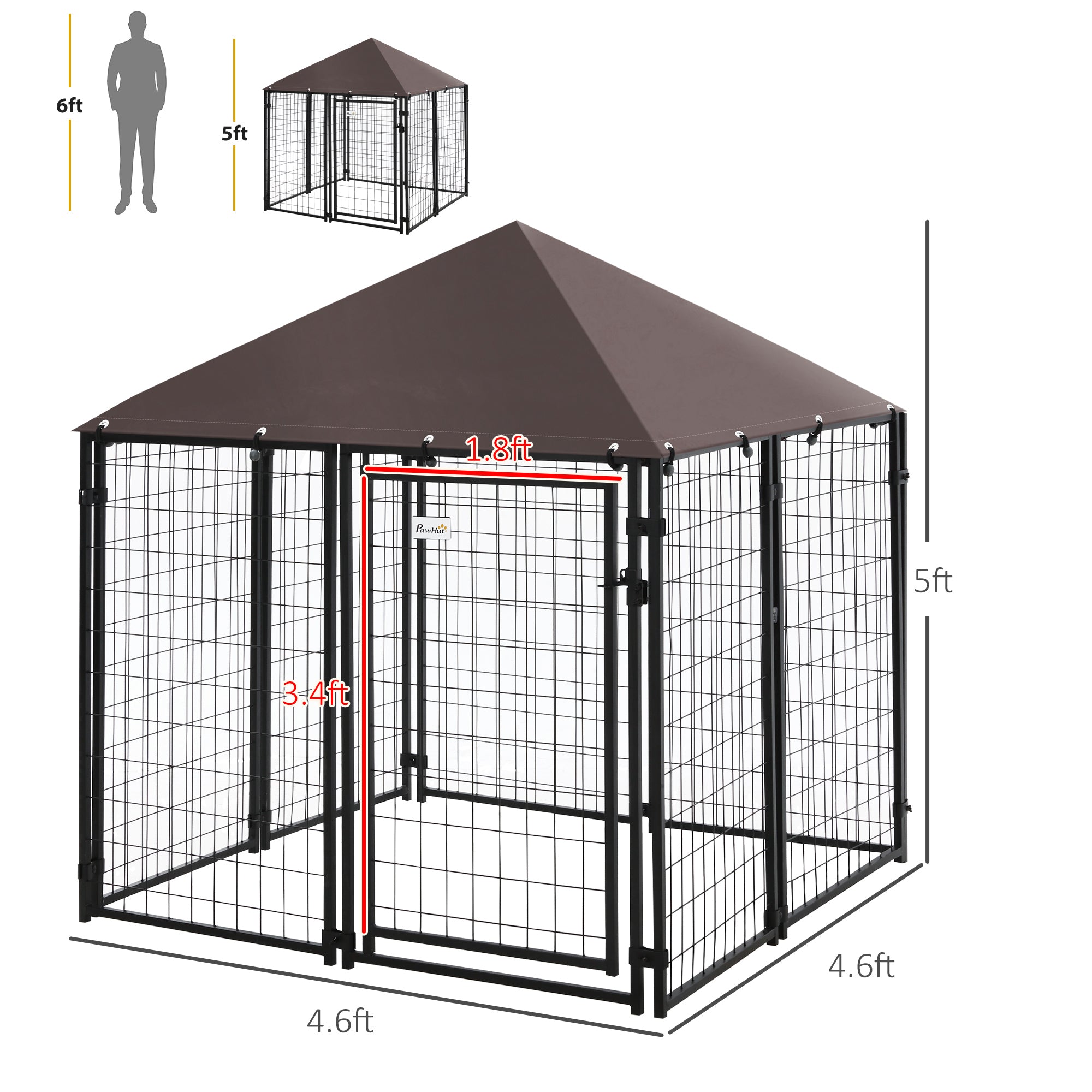 4.6' x 4.6' x 5' Outdoor Dog Kennel, Welded Wire Heavy Duty Dog Run, Dog Kennel Outside with Waterproof & UV Resistant Cover, for S&M Dogs, Black