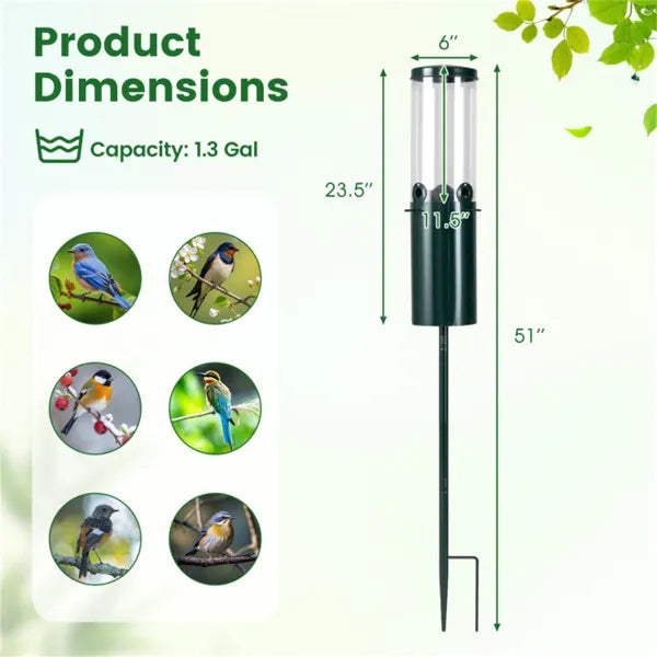 Standing Bird Feeder Squirrel-Proof, 4 Feeding Port With Perches Heavy-Duty Metal & PC Construction