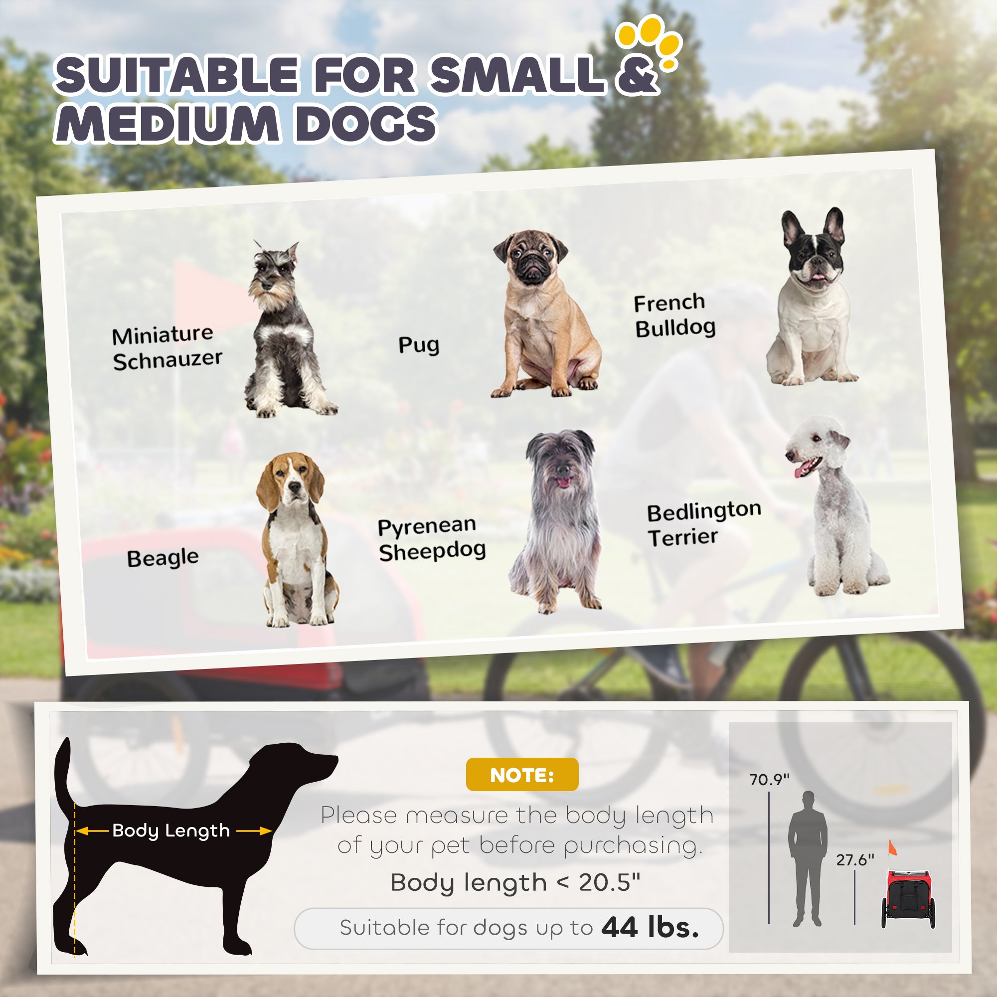 Dog Bike Trailer for Small & Medium Dogs, Universal Bicycle Coupler, Flip-Down Ramp Tailgate, Red