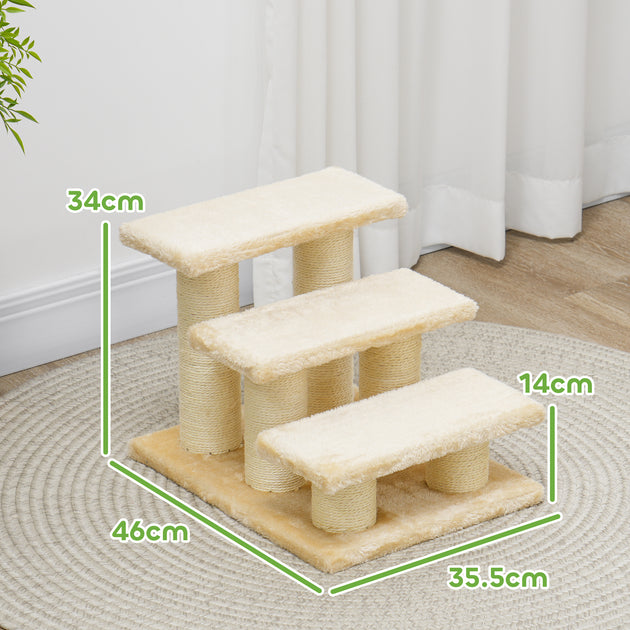 PawHut Pet Stairs 3-step Pet Ladder Cat Dog Stairs Climb Ladder Cat Tree, Beige