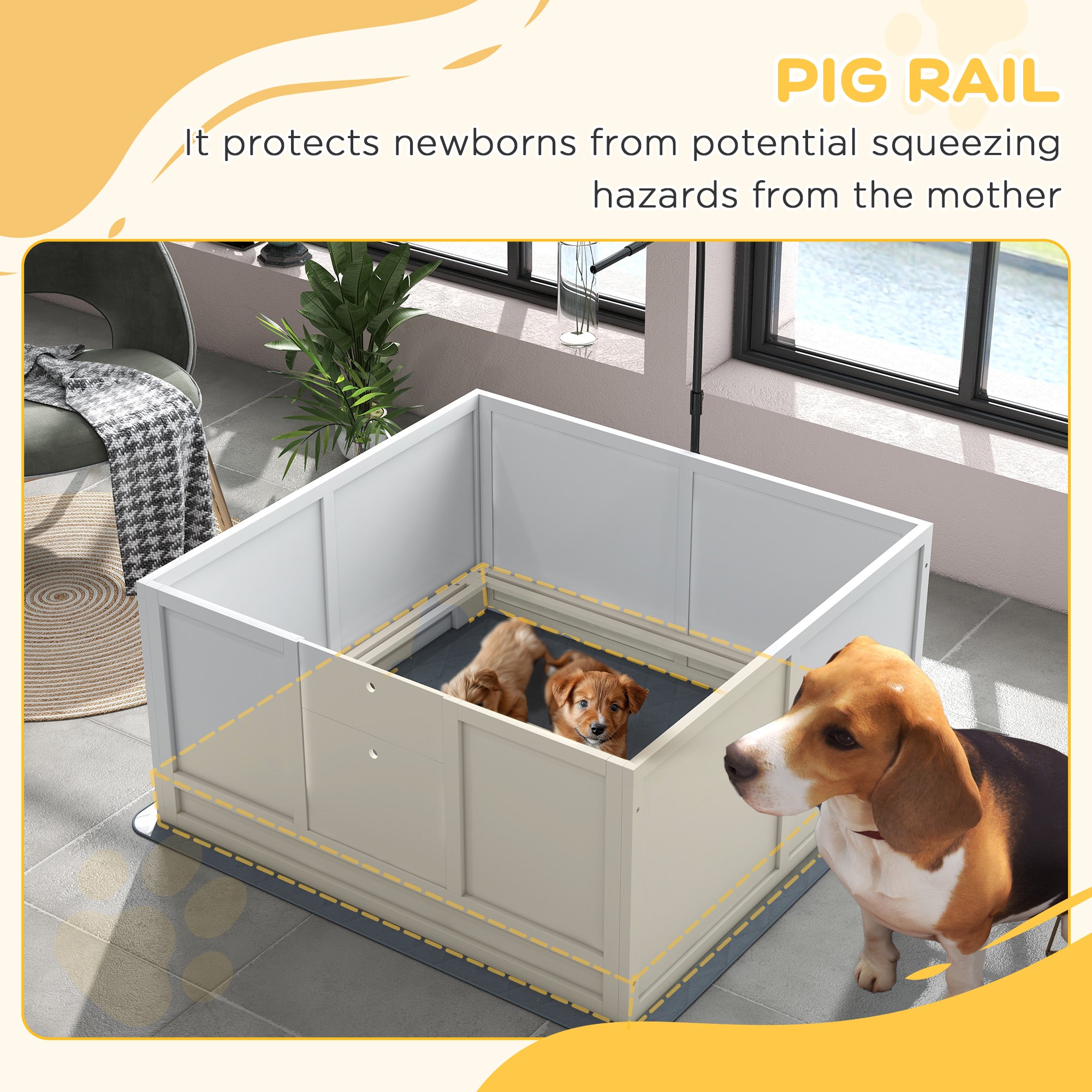 Whelping Box for Puppies with Pee Pad, Pig Rail, Adjustable Door for Small, Medium & Large Breed Dogs Birth, 41" x 39"