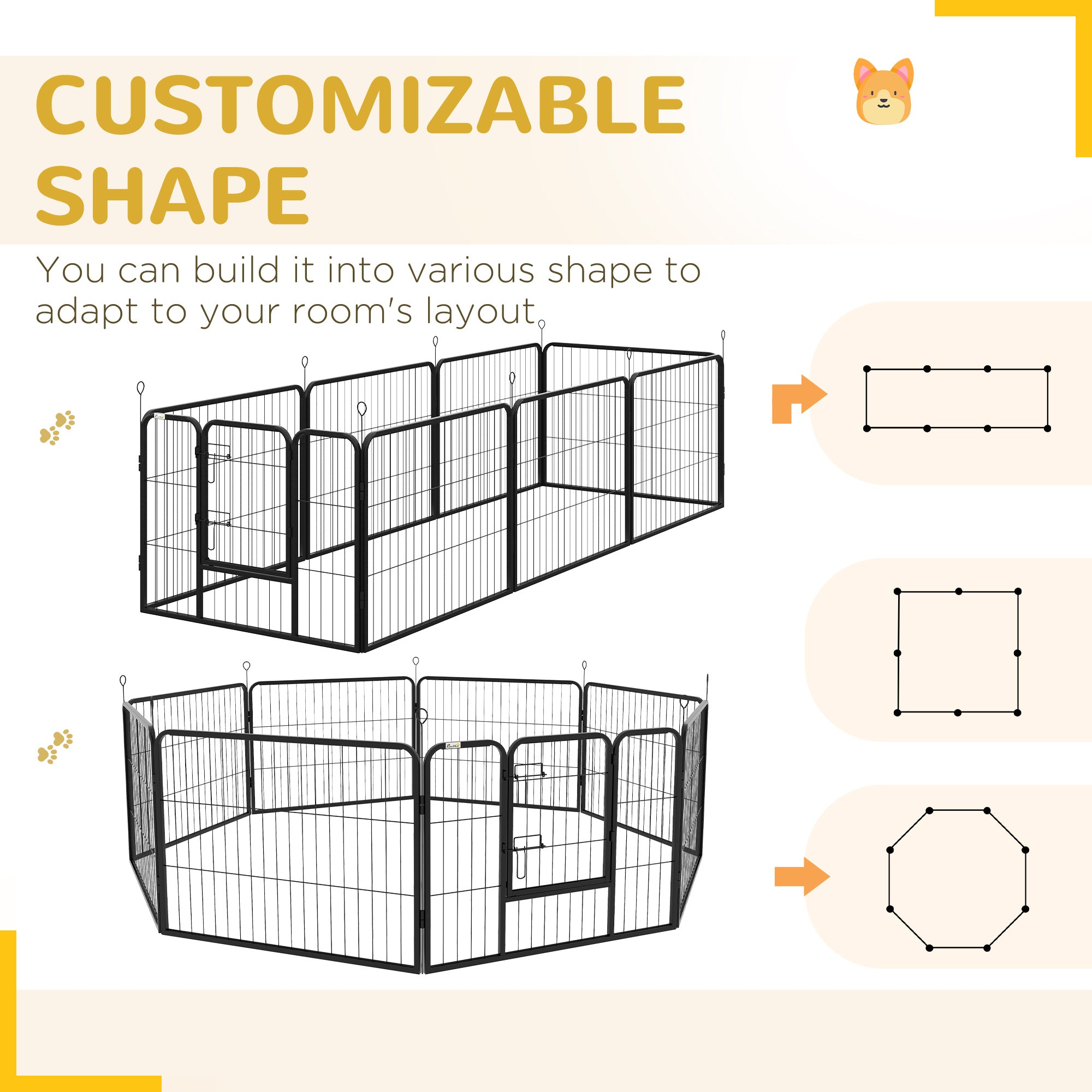 PawHut Steel 8 Panel Dog Pen Pet Puppy PlayPen Grey