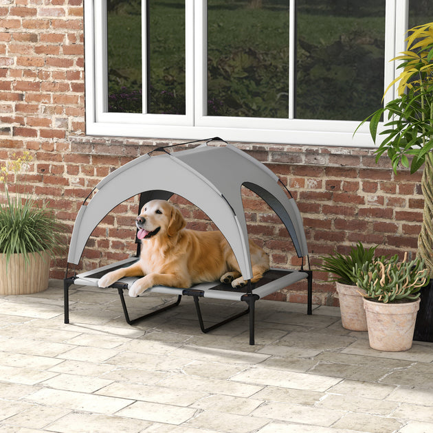 Elevated Dog Bed with Canopy, Raised Outdoor Pet Bed for Camping with Washable Breathable Mesh, 42