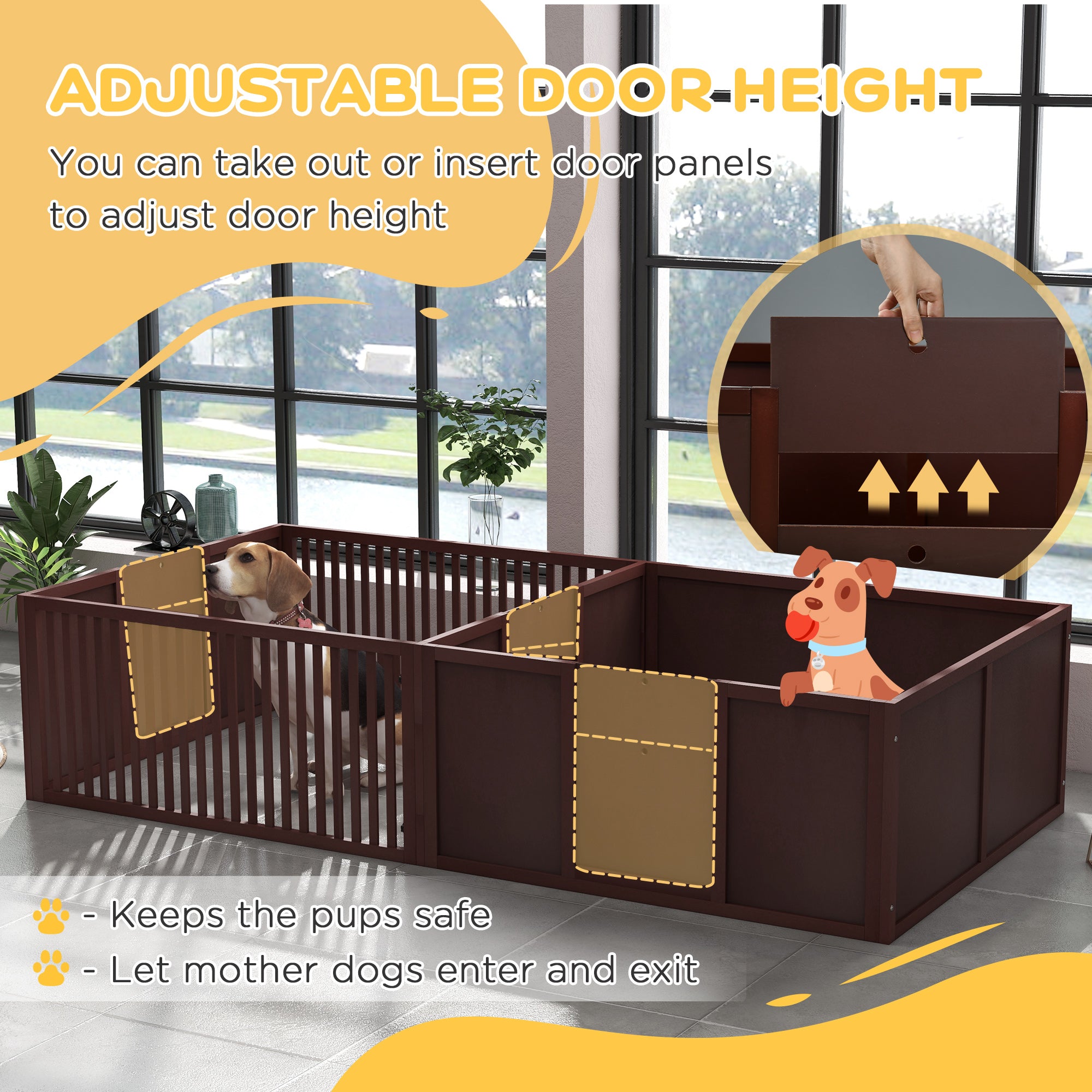 Whelping Box for Dogs Built for Mother’s Comfort, Dog Whelping Pen with Removable Doors, Puppy Playpen for Indoors, Newborn Puppy Supplies & Essentials, 81" x 39" x 20", Coffee