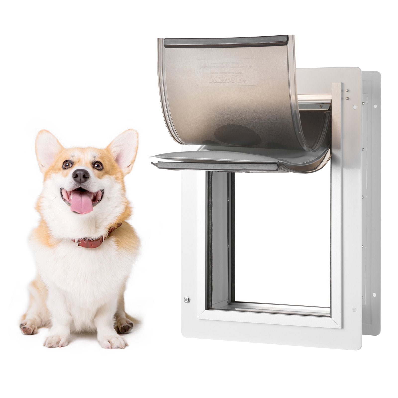 Pet Door, 12.28" X 17.13" Metal Frame With Lock And 3-Flap System Weatherproof Doggy Door, Easy To Install In Interior Or Exterior Walls, Pet Door Suitable For Cat Doggie Kitties (White-Medium)