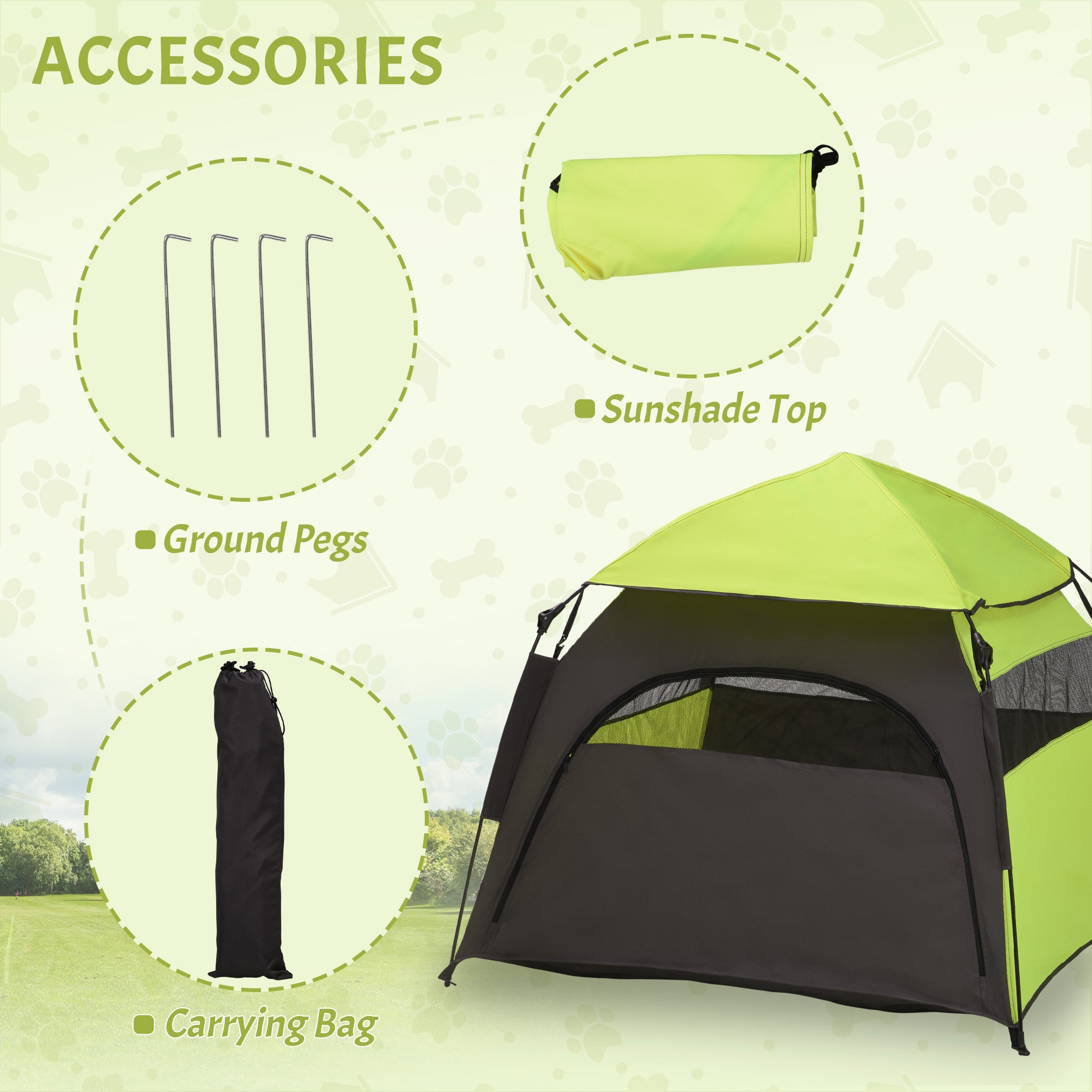 Pop Up Dog Tent for Extra Large and Large Dogs, Portable Pet Camping Tent with Carrying Bag for Beach, Backyard, Home, Green
