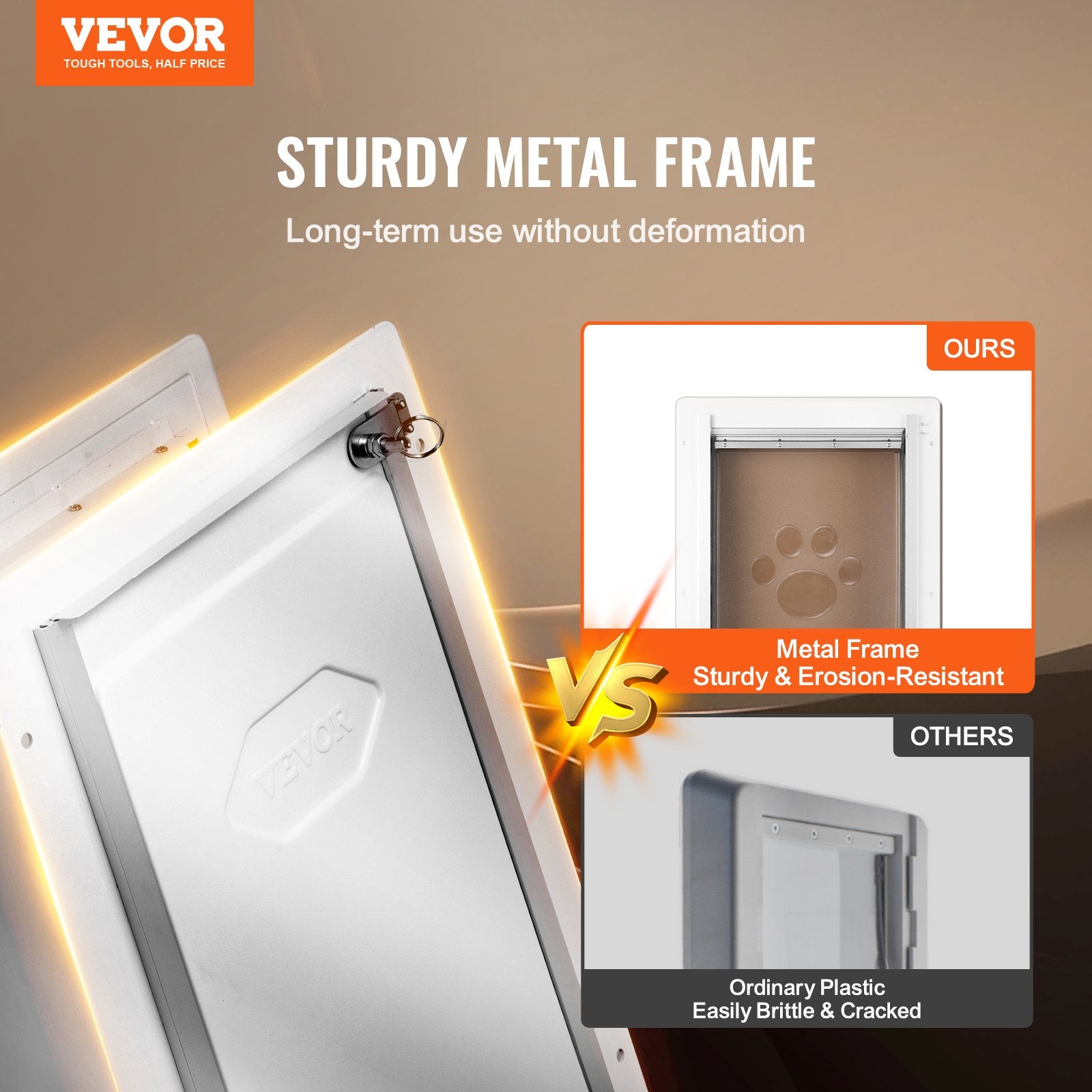 Pet Door, 12.28" X 17.13" Metal Frame With Lock And 3-Flap System Weatherproof Doggy Door, Easy To Install In Interior Or Exterior Walls, Pet Door Suitable For Cat Doggie Kitties (White-Medium)