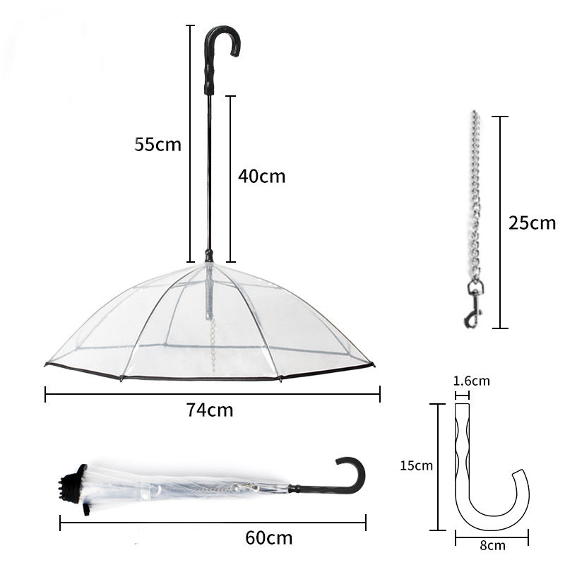 Transparent Umbrella with Removable Leash