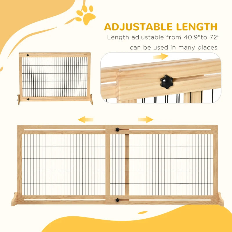 Extra Wide Freestanding Pet Gate With Adjustable Length Dog, Cat, Barrier For House, Doorway, Hallway, Natural