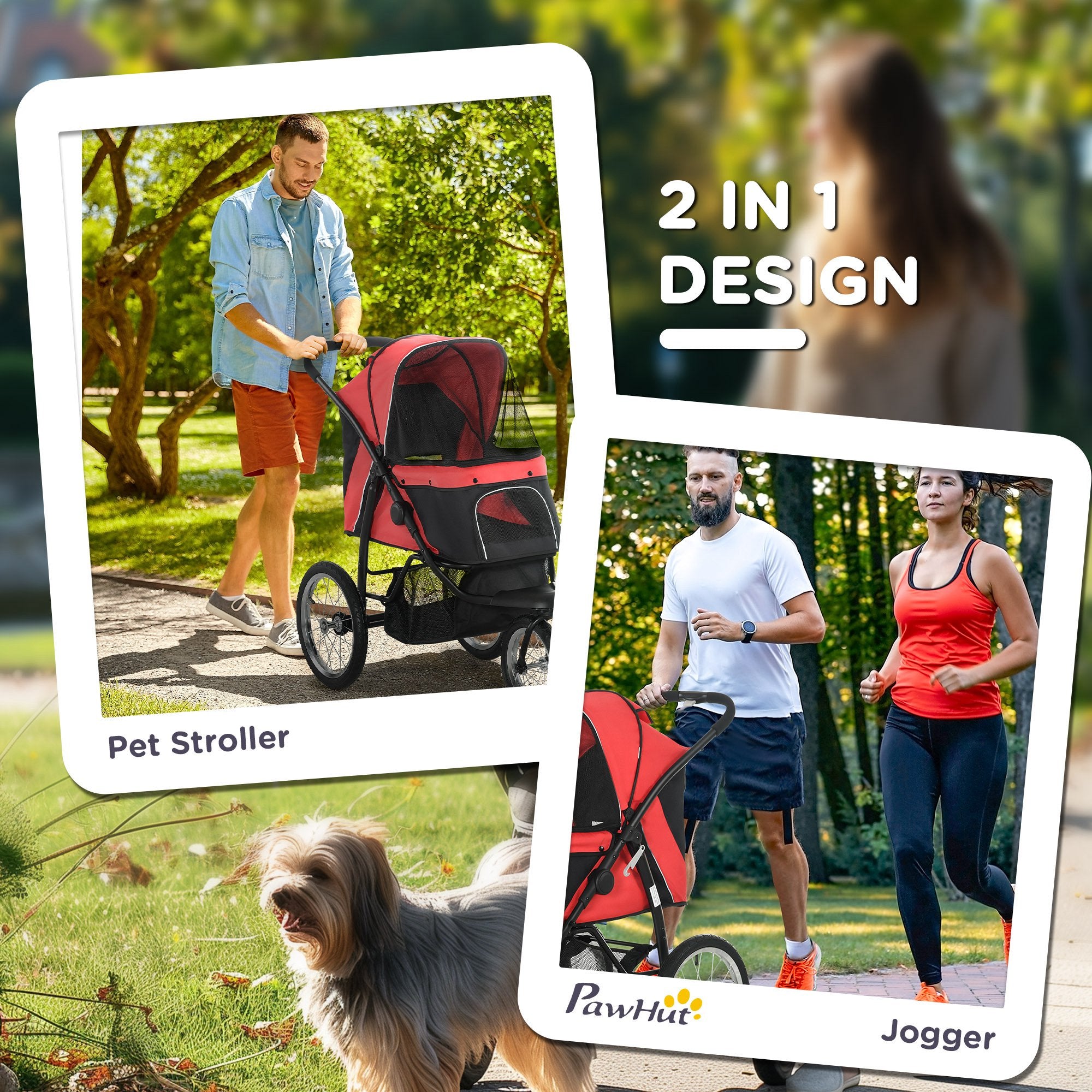 PawHut Foldable Pet Stroller With Three Wheels, For Small, Medium Dogs, Red