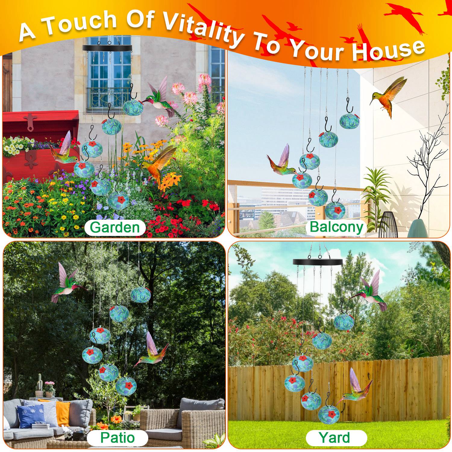 1Pc Wind Chimes Humming Bird Feeder Ant And Bee Proof Outdoor Hanging Hummingbird Feeder For Viewing Decoration For Garden Patio Yard Balcony