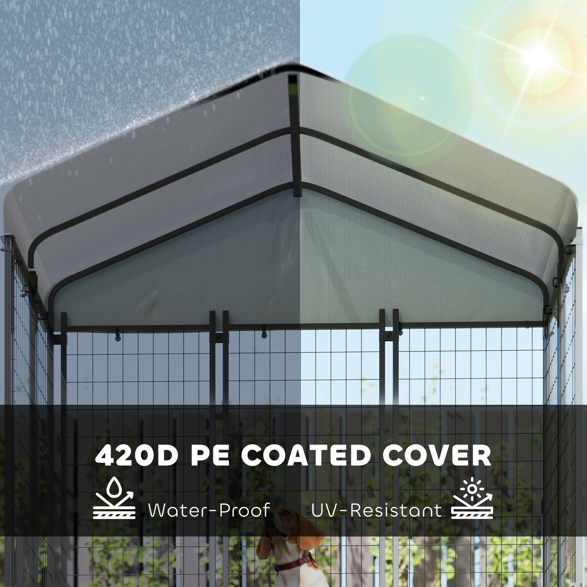 5.9' x 4' x 6' Outdoor Dog Kennel with Roof, Rotating & 4-Level Adjustable Bowls