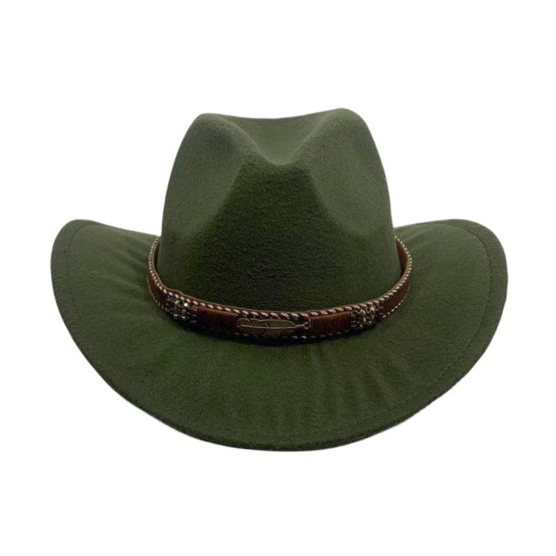 Curling Cowboy Hat Men's And Women's Leaf Belt Fur Felt Hat