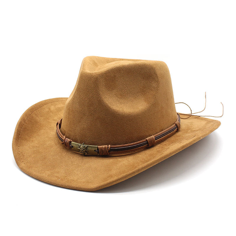 Suede Curling Western Cowboy Hat Ethnic Style Top Hat