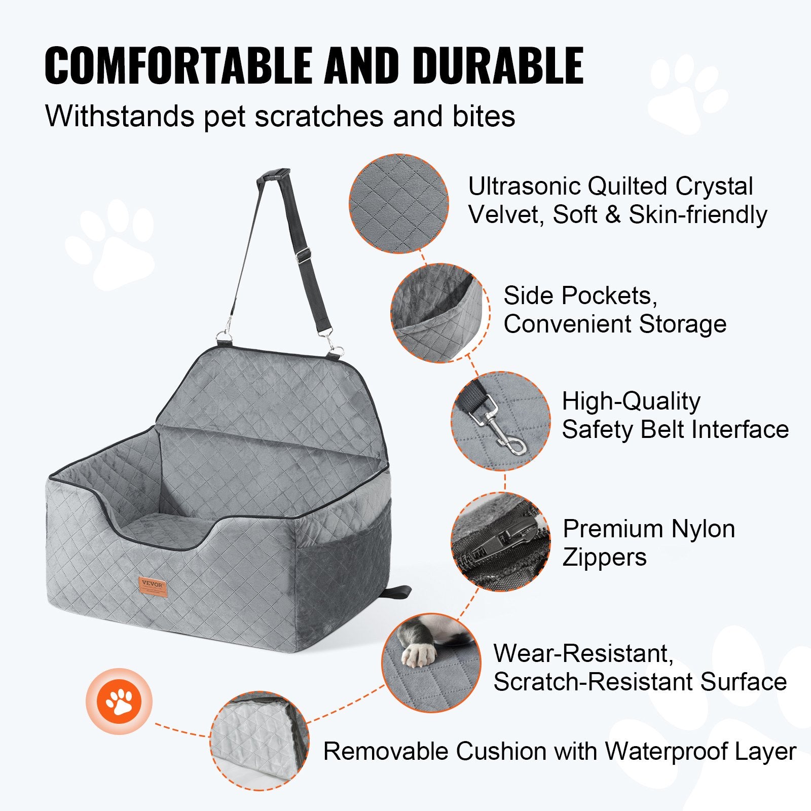VEVOR Dog Booster Car Seat Pet Car Seat For Medium Large Dog Up To 55 Lbs Gray