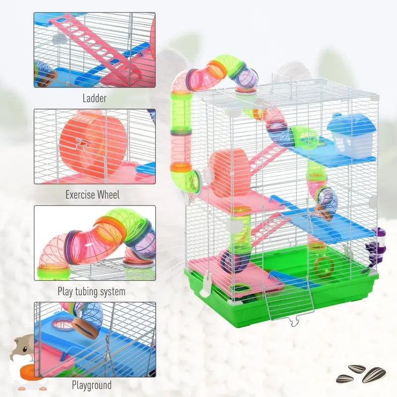 5 Tiers Hamster Cage Portable Animal Travel Carrier W Exercise Wheels Tube