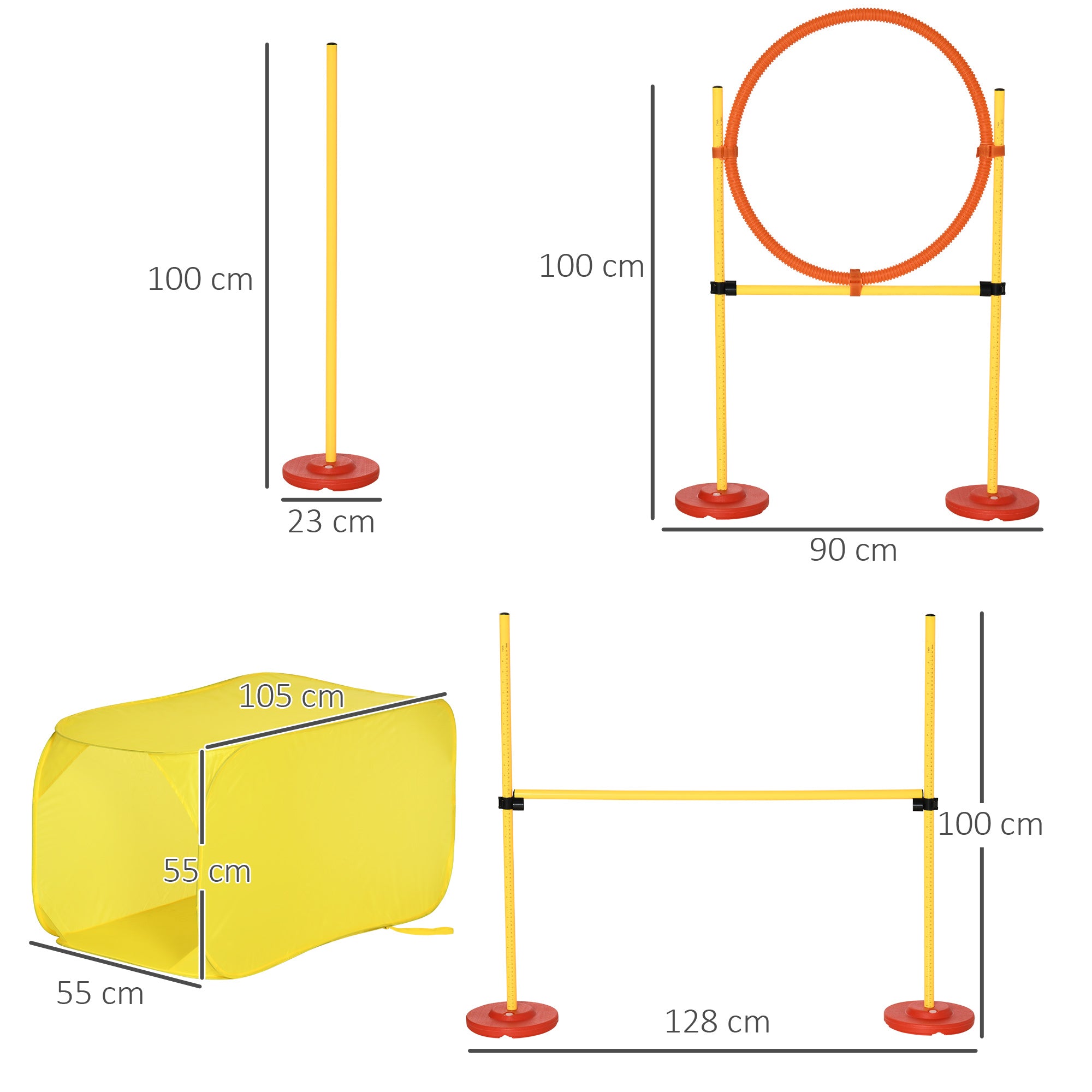 Pawhut Dog Agility Equipment Portable Pet Training Obstacle Set For Dogs 5 Pieces W/ Adjustable High Jumping Pole, Jumping Ring, Weave Poles, Tunnel