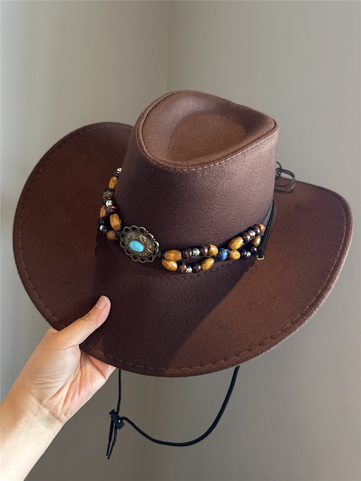 Turquoise Decorative Western Cowboy Hat Female Sun Hat With Wide Brim
