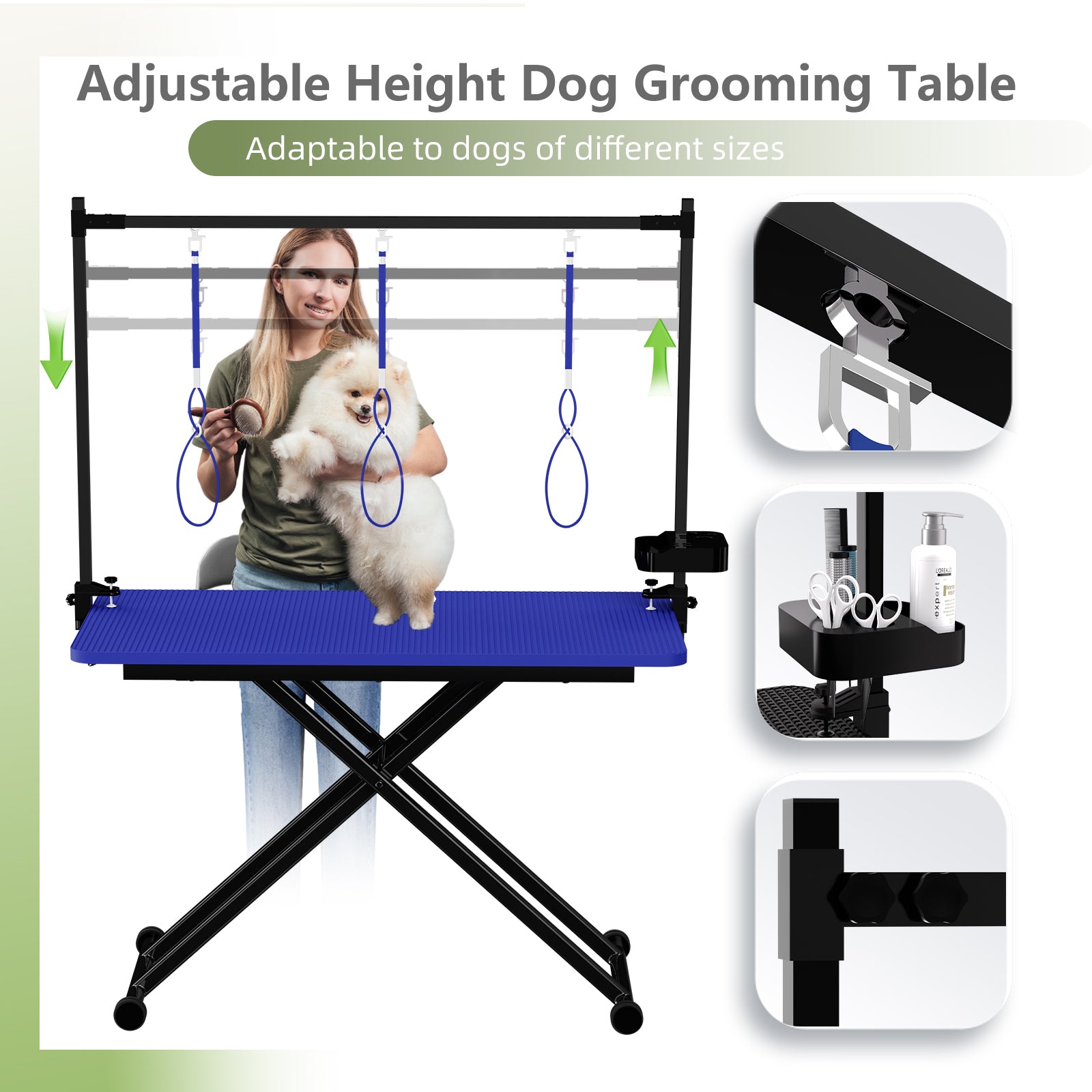 47  Blue Large Dog Grooming Table X-Lift Foldable Grooming Table For Dogs At Home Adjustable Height Arms Pet Station With Nooses, Tool Organizer
