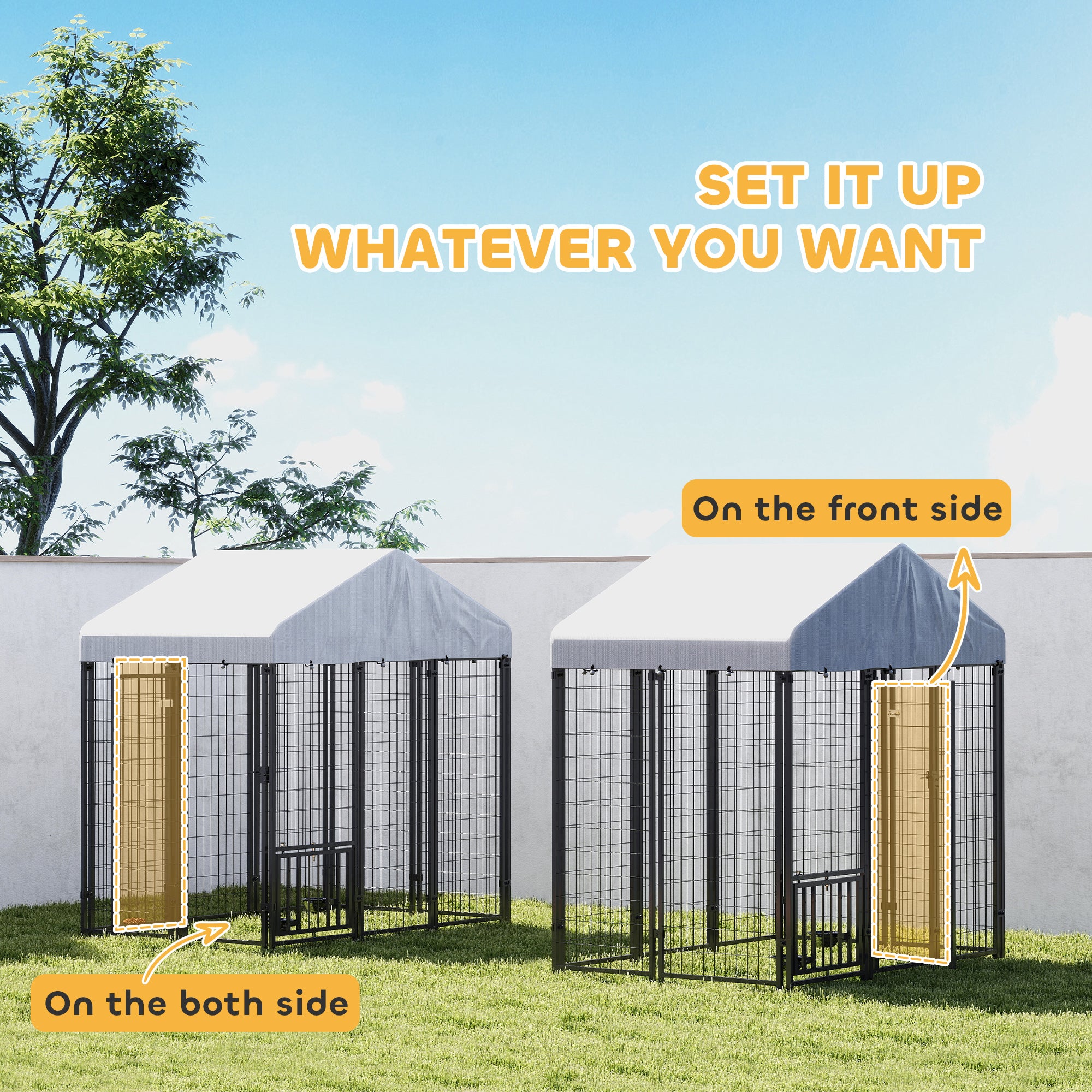 5.9' x 4' x 6' Outdoor Dog Kennel with Roof, Rotating & 4-Level Adjustable Bowls