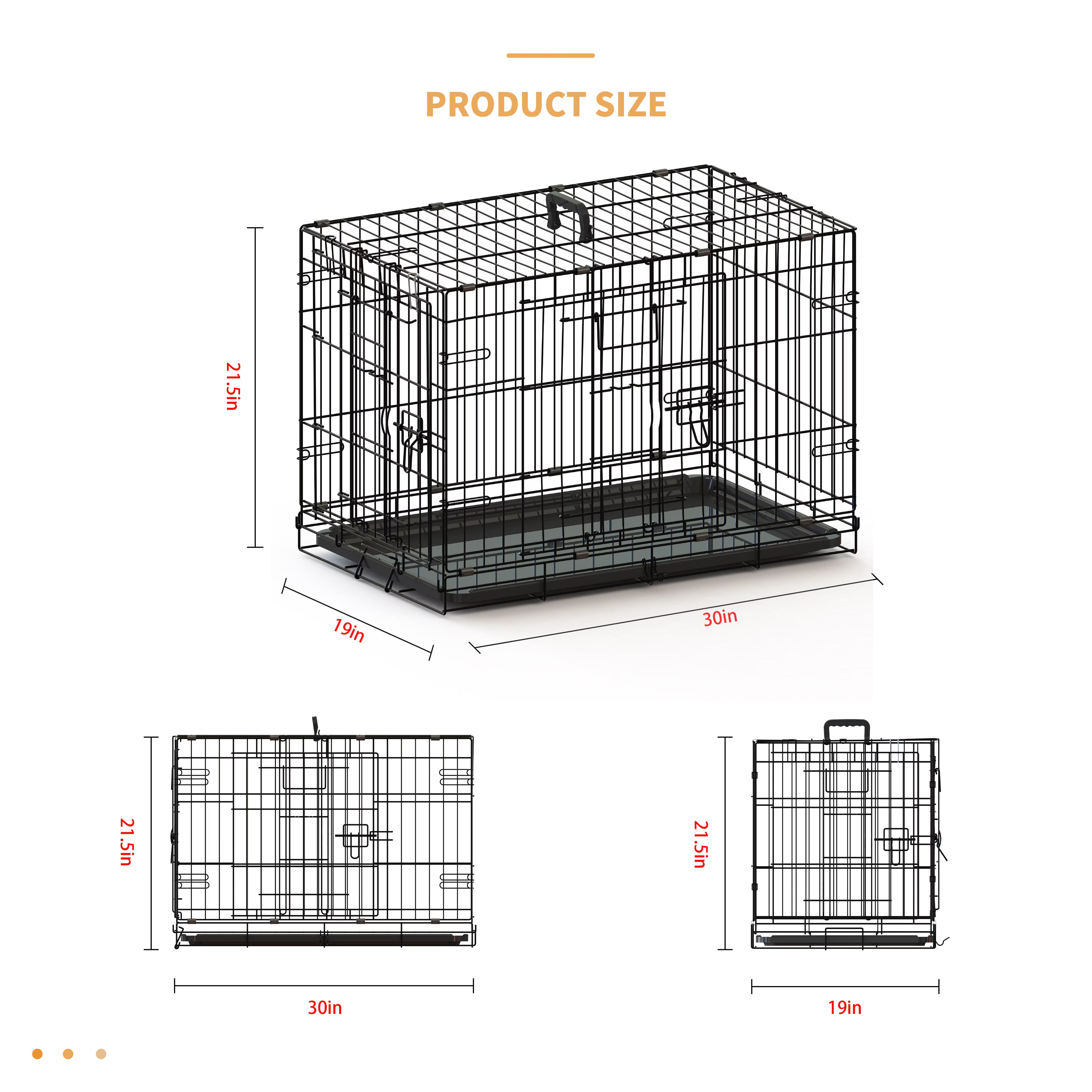 30-inch Black Wire Dog Cage Double Lock Mechanism Double Door Single Handle Single Bolt