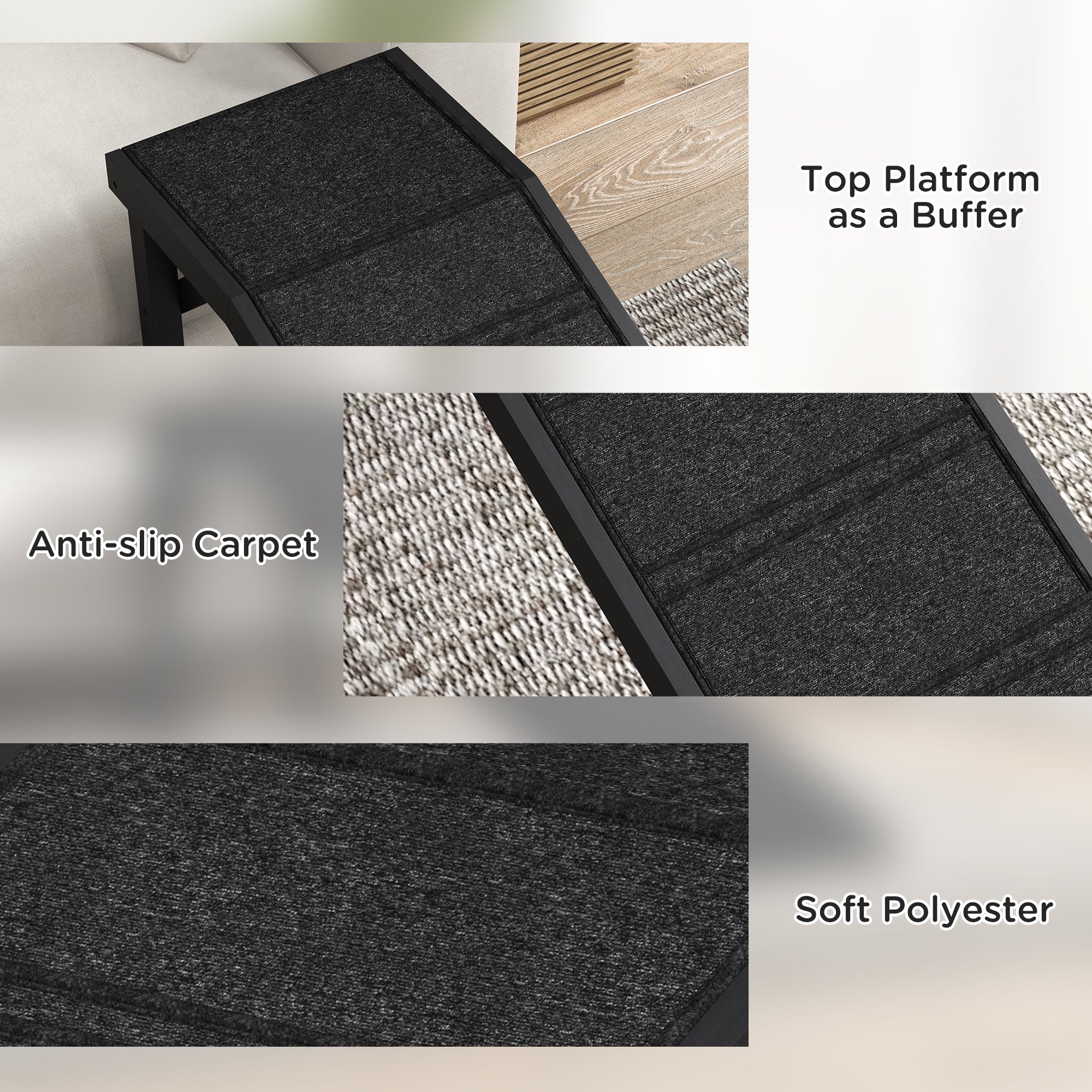 Dog Ramp w/ Non-Slip Carpet and Top Platform, 74" x 16" x 25", Black