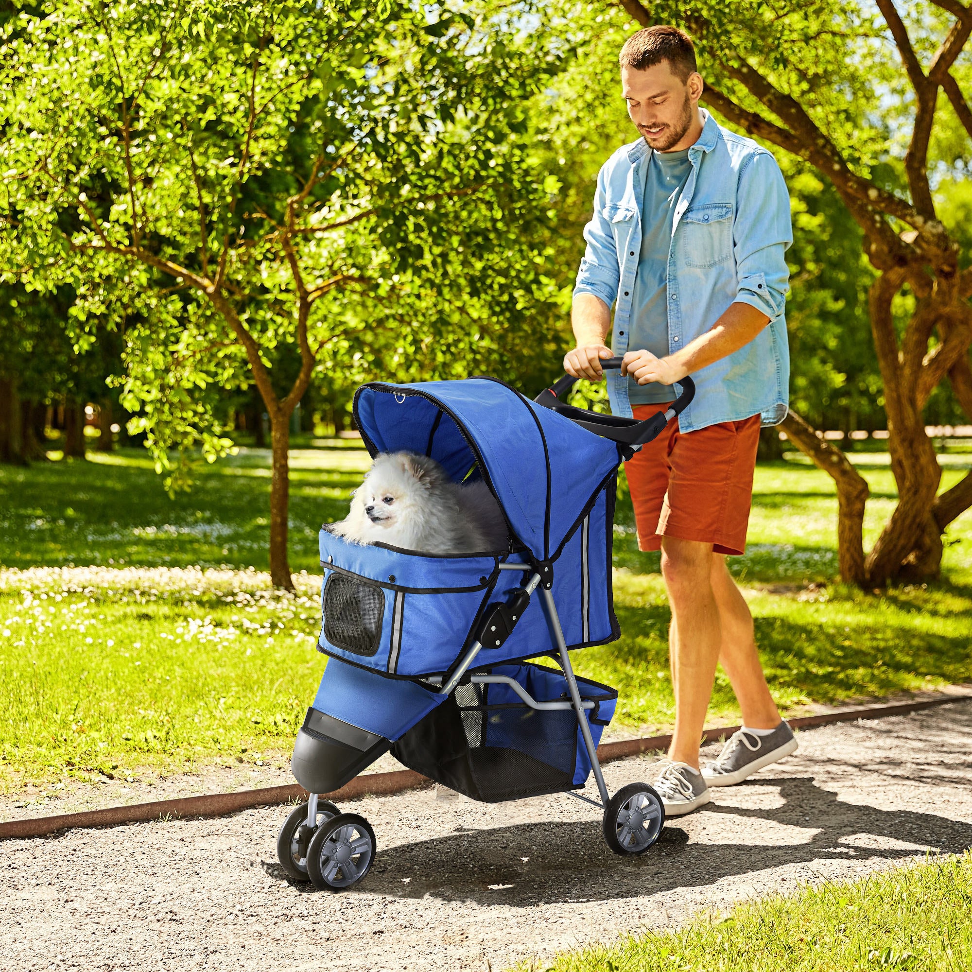 PawHut 3 Wheel Pet Stroller For Small And Miniature Dogs, Blue