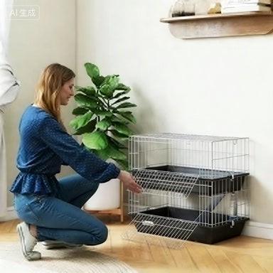 PawHut 2-Tier Small Animal Cage With 2 Doors, Trays, Dish, Bottle, And Ramp For Bunny, Ferret, Chinchilla, Black
