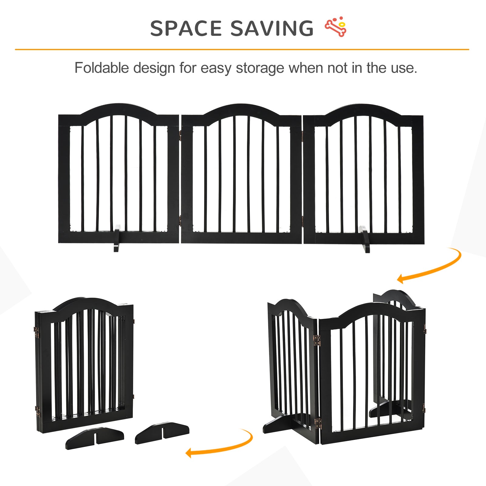 PawHut Freestanding Pet Gate Wooden Dog Gate With Support Feet Foldable Pet Fence Safety Barrier For The House Doorway Stairs Black