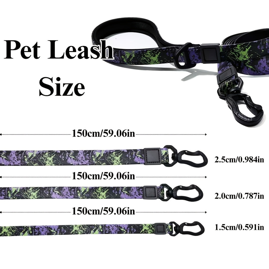 Embossed UV Printed Dog Leash & Collar Set 1.5cm Wide, Waterproof Tear-Resistant Easy To Clean PVC Set, Stylish Patterned Walking Training Gear For Small Dogs