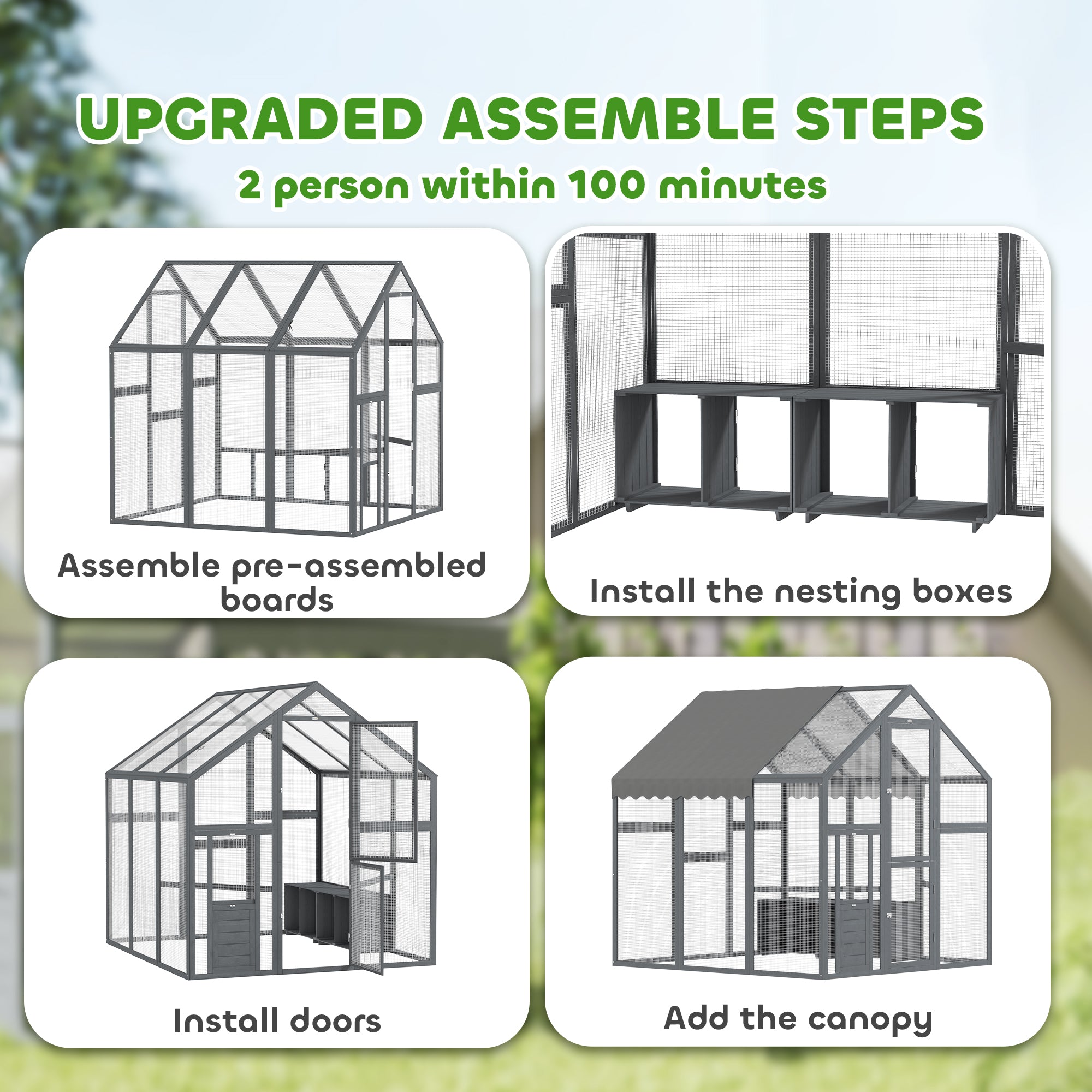 Large Wooden Chicken Run With Waterproof & Anti-UV Cover, For 6-8 Chickens, For Backyard, Farm, 5.5 X 6 X 6