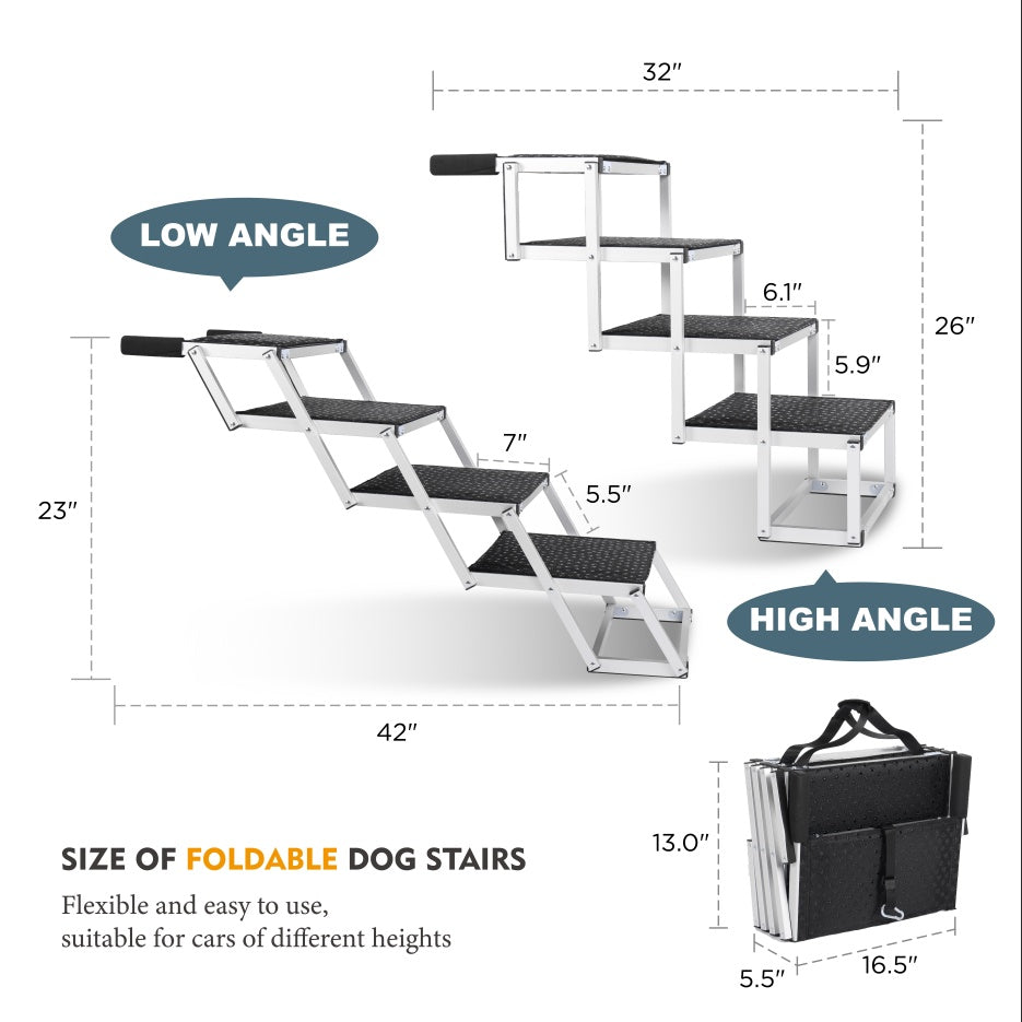Foldable Dog Ramp For Cars, SUVs, Trucks, Portable Pet Dog Stairs For Large Dogs With Non-Slip Surface & Reinforced Design, Lightweight Yet Sturdy Supports Up To 250lbs