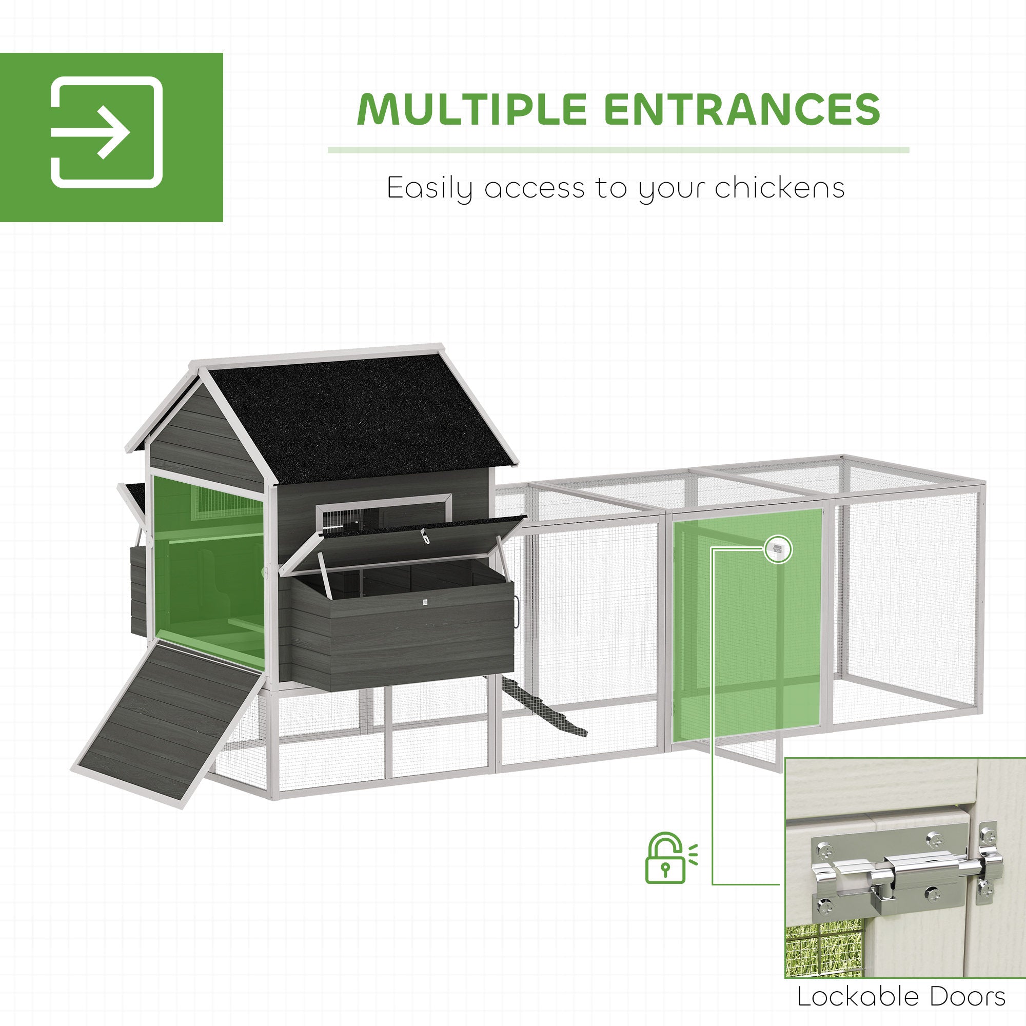 137" Wooden Chicken Coop for 8-10 Chickens, Backyard, Dark Gray