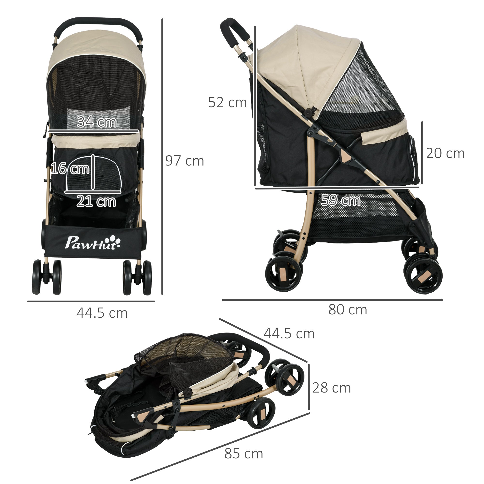 PawHut Pet Stroller For Small And Miniature Dogs, With Rain Cover - Khaki