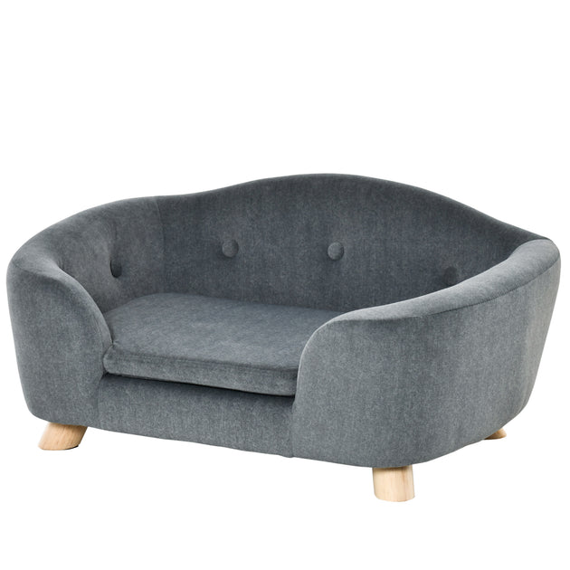 PawHut Dog Sofa Bed Pet Chair Couch With Water Resistant Fabric, Kitten Lounge With Soft Cushion, Wooden Frame For Mini Size Dogs - Grey