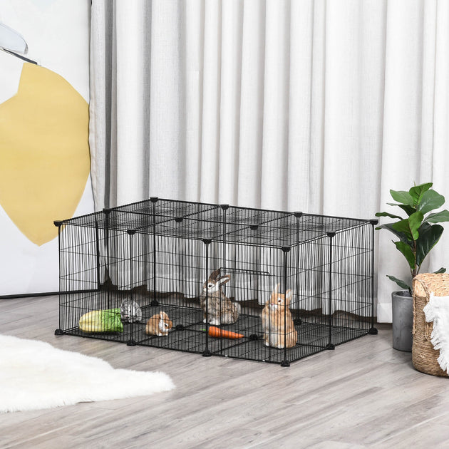 PawHut Pet Playpen DIY Small Animal Cage Metal Fence With Door, 22 Pieces, For Bunny Chinchilla Hedgehog Guinea Pig