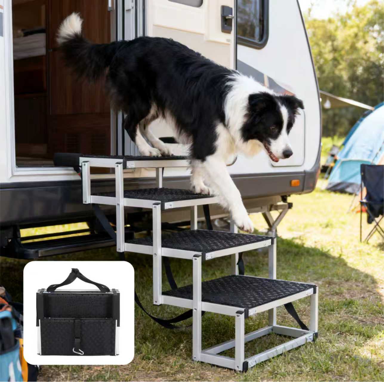 Foldable Dog Ramp For Cars, SUVs, Trucks, Portable Pet Dog Stairs For Large Dogs With Non-Slip Surface & Reinforced Design, Lightweight Yet Sturdy Supports Up To 250lbs