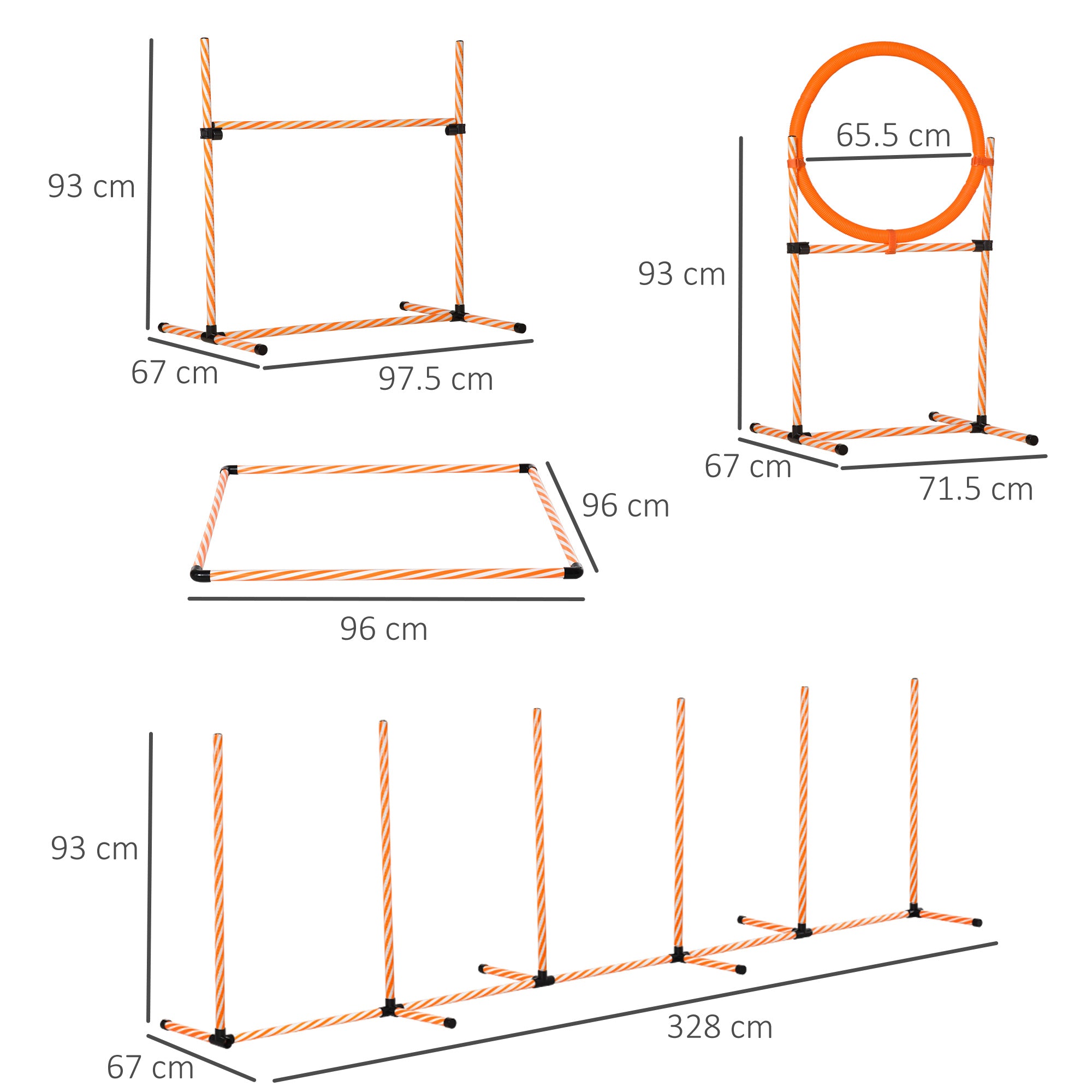 PawHut Dog Agility Equipment Pet Training Set With Adjustable Height Jump Ring Hurdle Whistle Weave Poles Square Pause Box Carry Bag