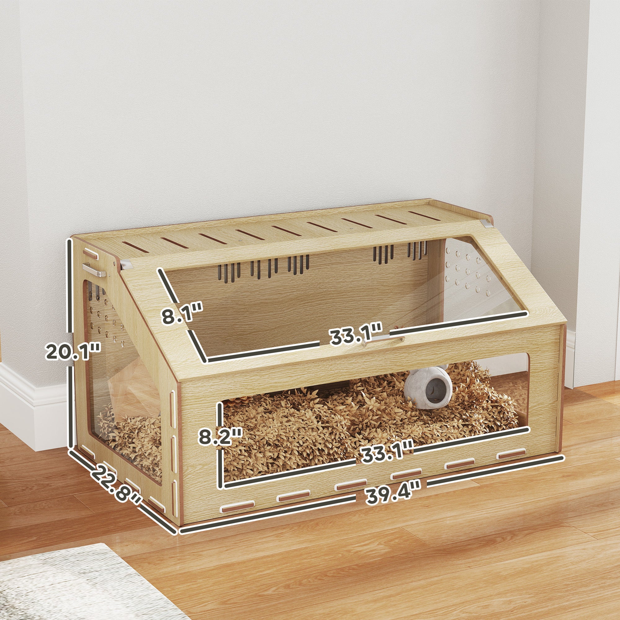 39 inch Hamster Cage Habitat with Acrylic Window & Openable Top for Dwarf Hamster, Gerbil, Guinea Pig, Rat, Oak