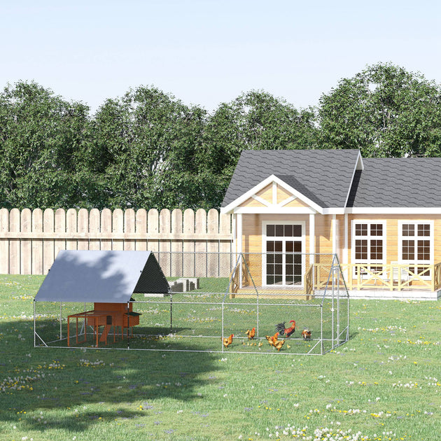 10’ x 20’ x 6.5’ Chicken Coop Cage, Outdoor Hen House w/Cover & Lockable Door