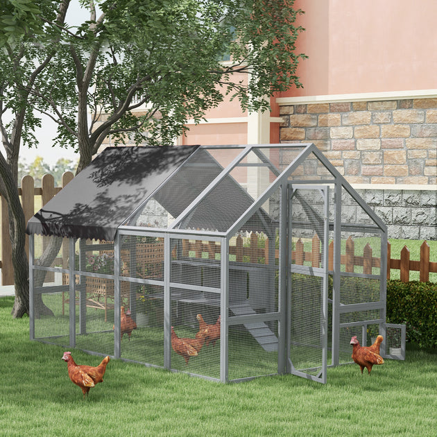 9' x 6' x 6' Large Chicken Coop with Nesting Box, Water-Resistant and Anti-UV Cover for 8-12 Chickens, Gray