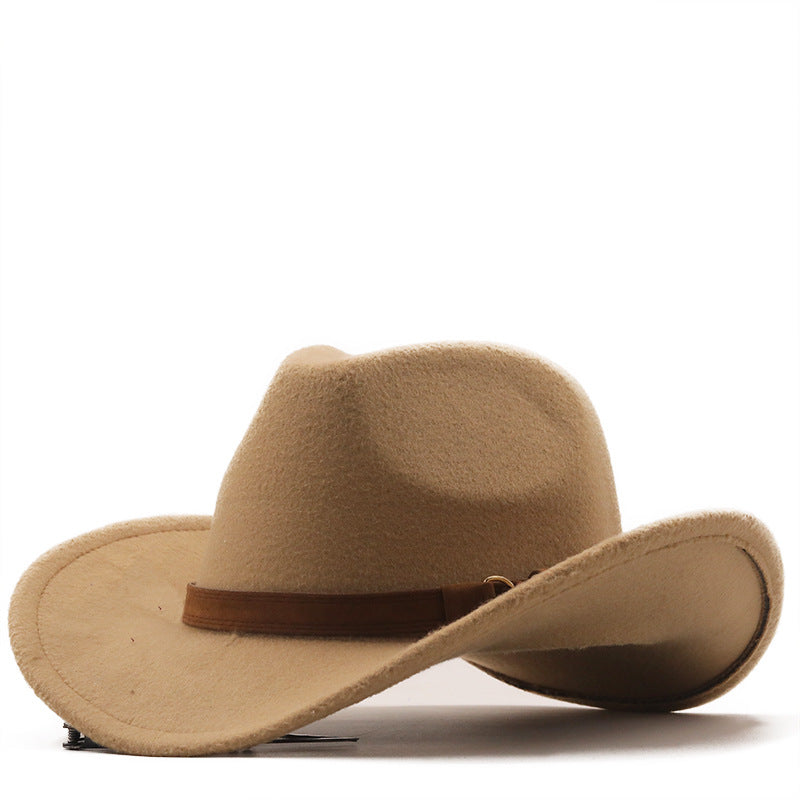 Casual Retro Belt Autumn And Winter Men's And Women's Woolen Western Cowboy Hat