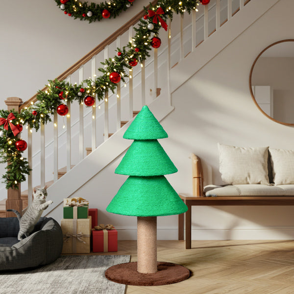 31.5in Christmas Tree Cat Scratcher, Cat Scratching Post For Indoor Cats, Large Sisal Cat Scratching Tree Cat Scratch Tower, Green