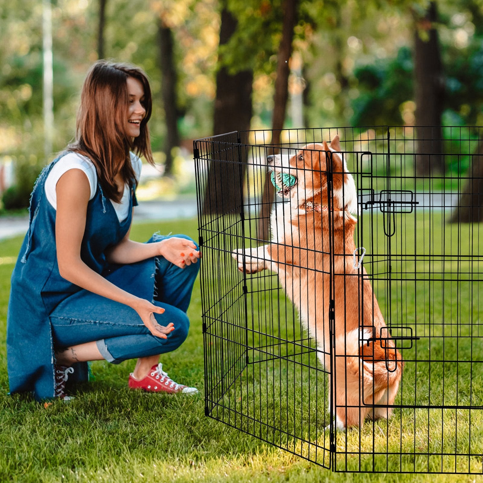 Dog Playpen 8 Panels Foldable Metal Dog Exercise Pen With Bottom Pad 30"H
